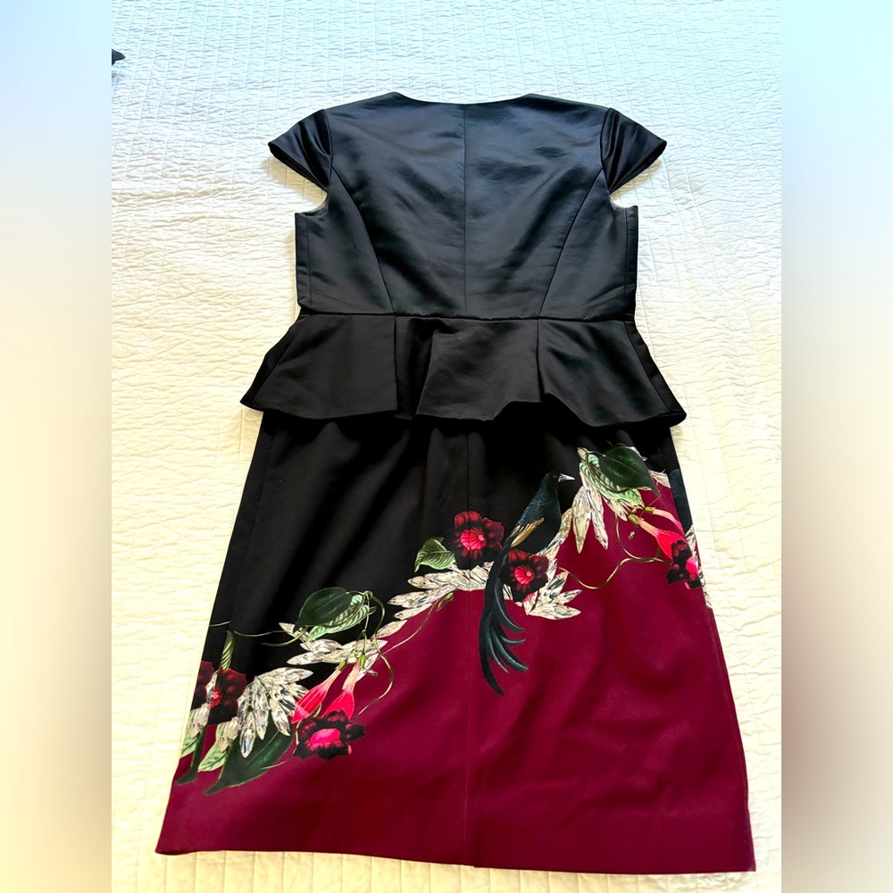 Ted Baker gorgeous floral and black satin dress size 8